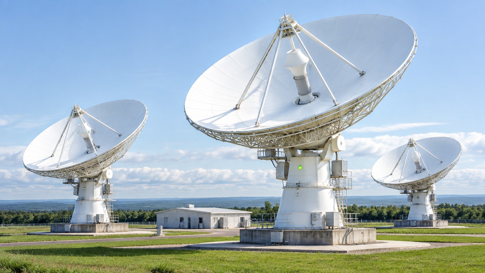 Teleport ground station dishes in daylight