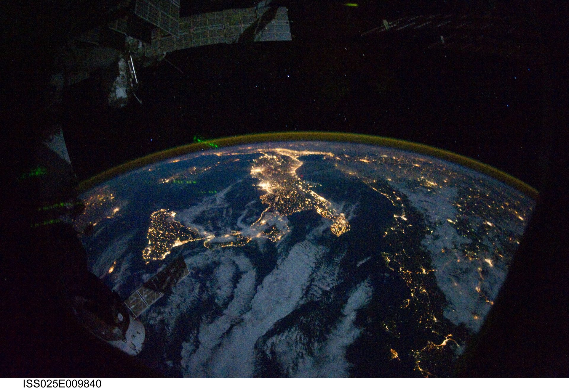 Italy and Sicily at night photographed from the International Space Station